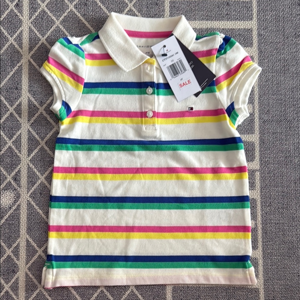 Tommy Hilfiger Pink and Yellow Striped Polo Shirt
